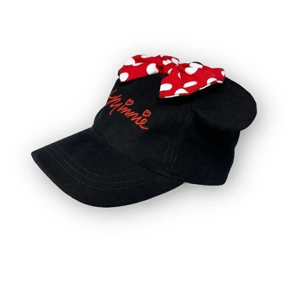 Disney Minnie Mouse Youth Baseball Black Hat Cap Ears Polka Dot Red Bow OSFM